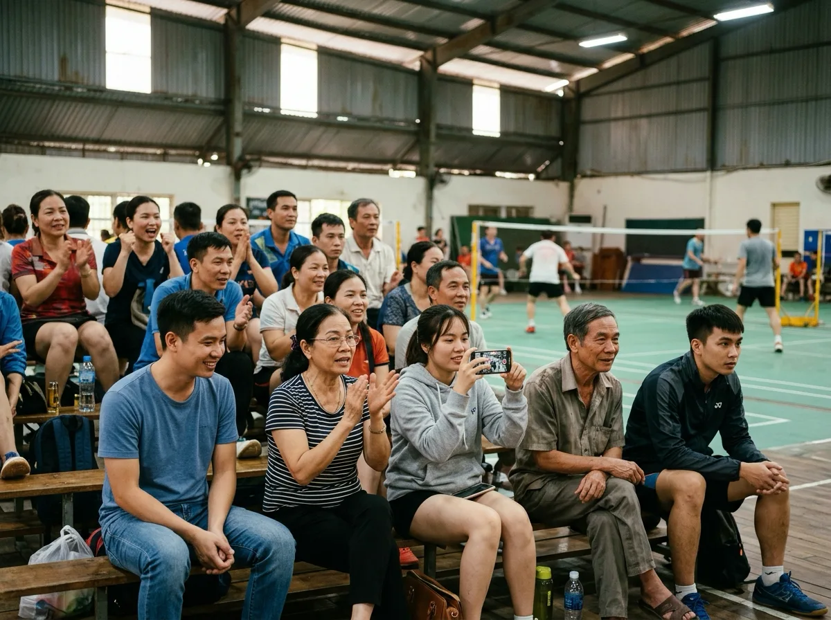 Khán giả trên khán đài xem trận cầu lông